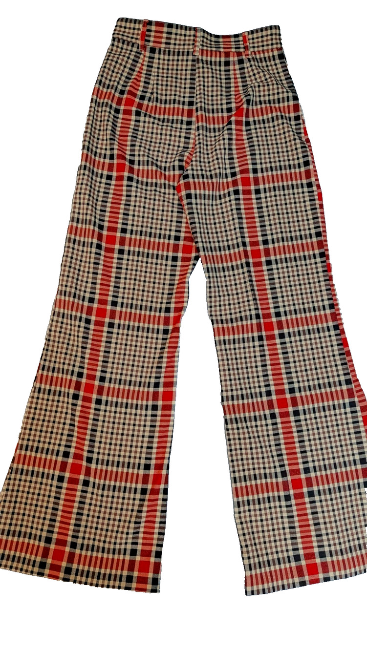 Free People Plaid Flare Pants Women 6 Orang Black High Rise Stretch Pants Grunge